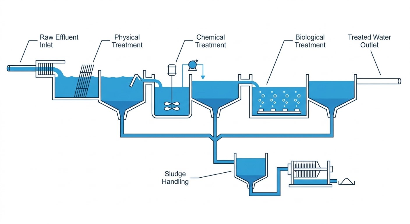 Diagram: Effluent treatment plant process flow
