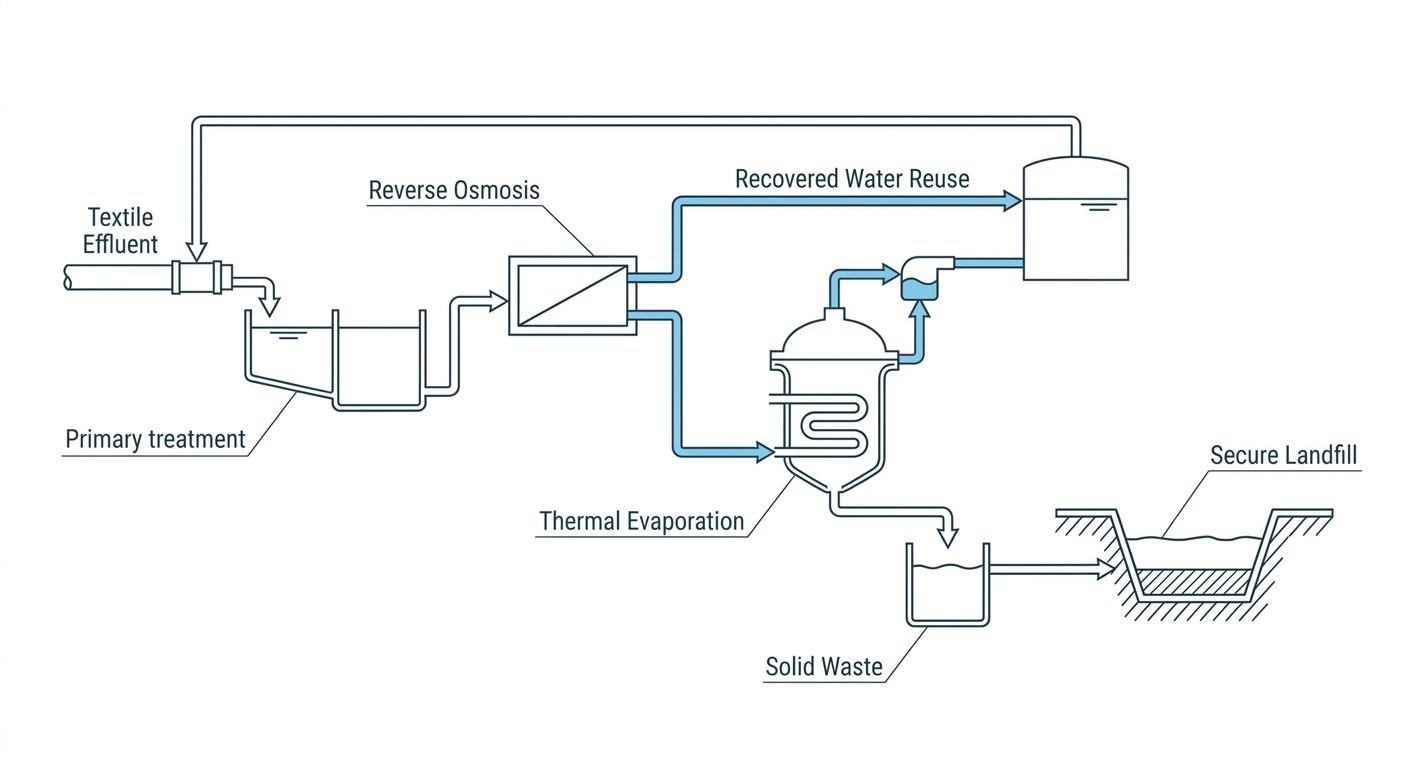 Diagram: Closed-loop zero liquid discharge process for textile effluent
