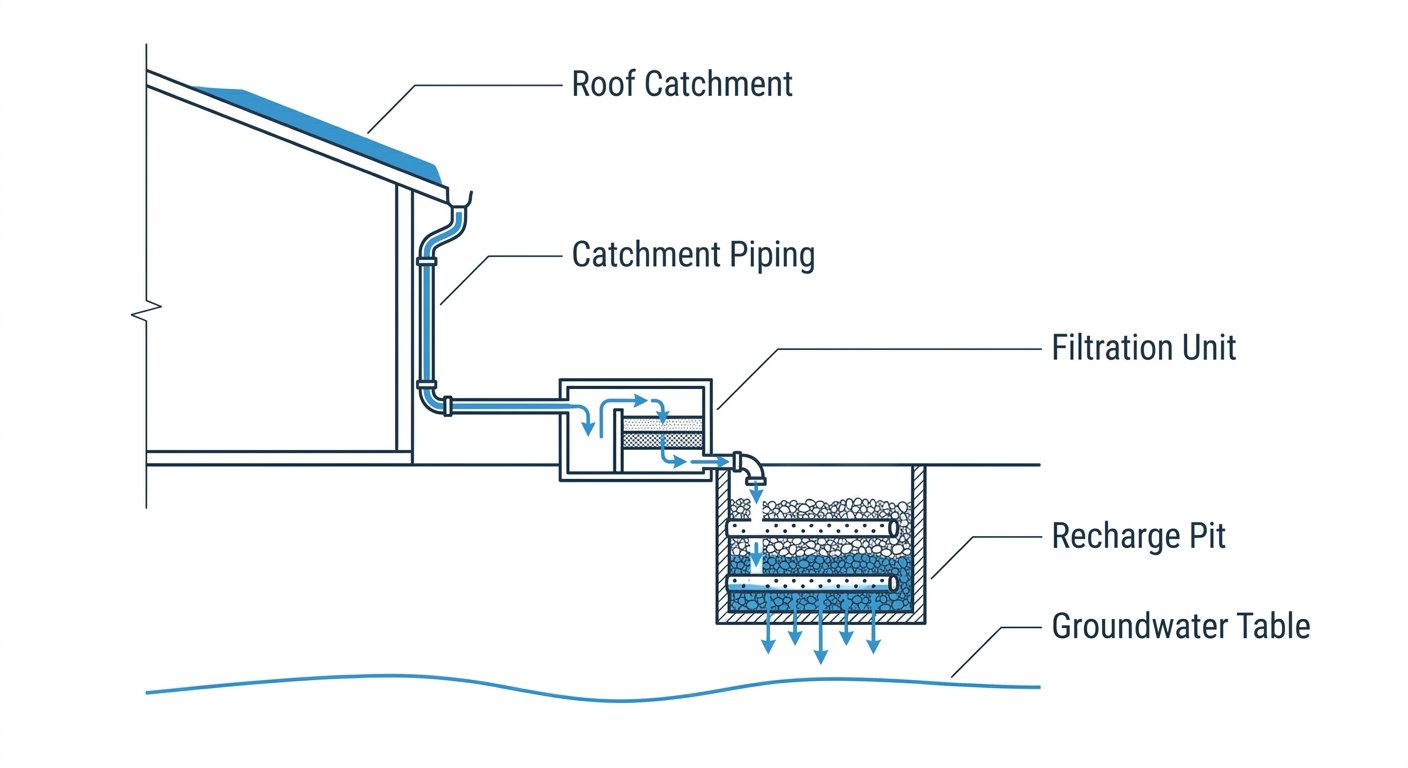 Diagram: Rainwater harvesting system for an office campus