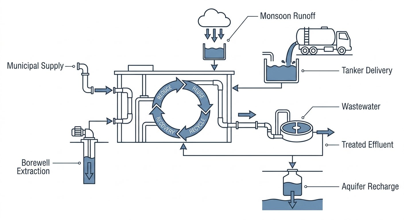 Diagram: Facility water balance flow diagram with 4R loop