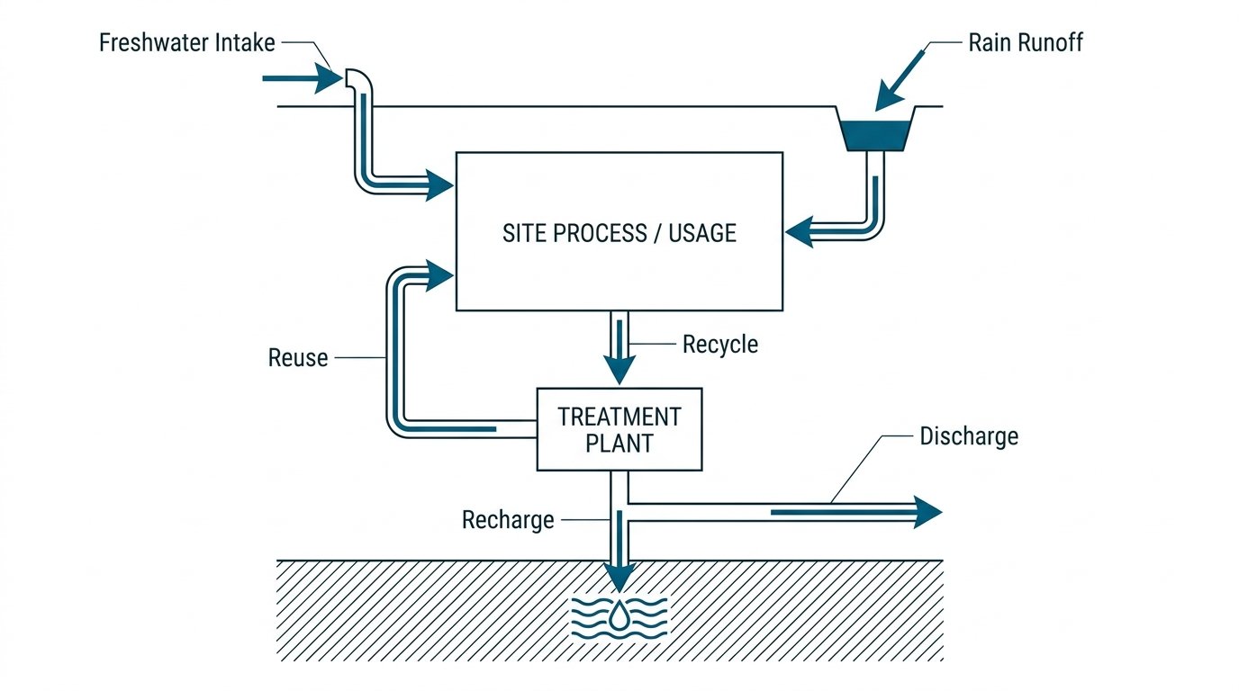 Diagram: Site water balance with 4R flows
